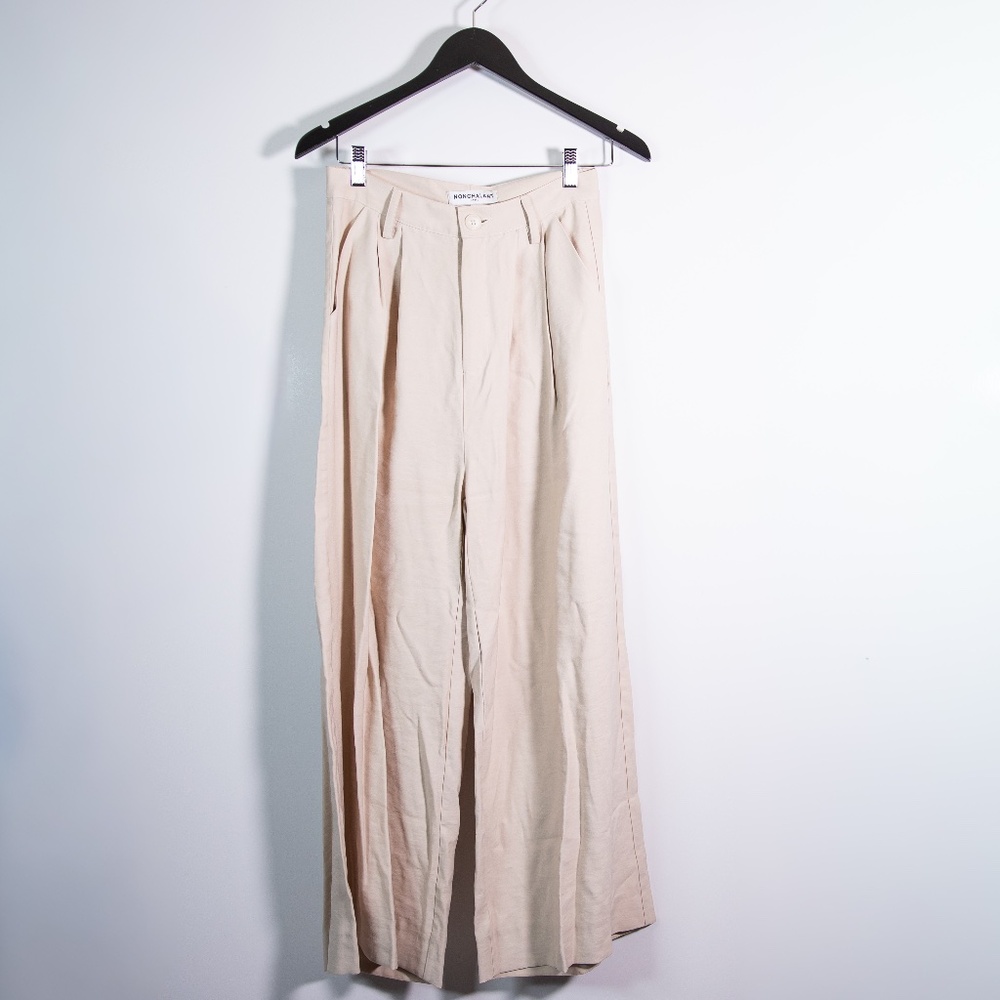 Nonchalant Label Fabi Wide Leg Mid Rise Pleated Trouser Pants Neutral Beige M